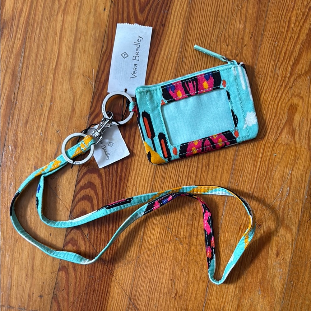 Vera Bradley Aqua and Multicolor ID Lanyard